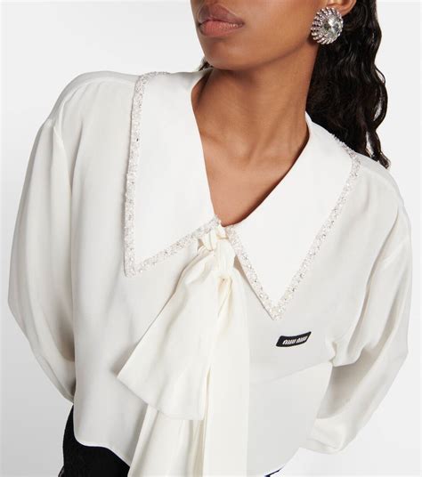 miu miu embroidered collar blouse|miu miou tops.